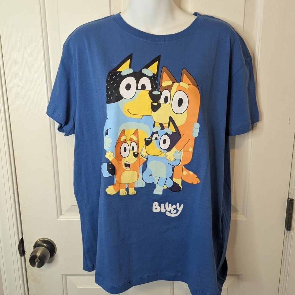 Bluey T-Shirt Blue 100% Cotton Logo Crew Neck Pullover, Size XL, NWT